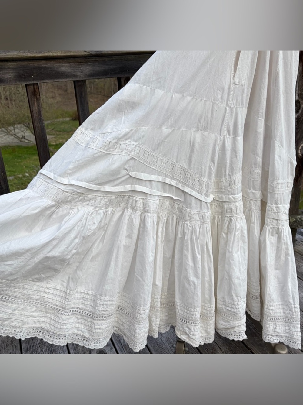 Antique Edwardian White Cotton Eyelet Tiered Prairie Midi Petticoat Dress Size 8 - Picture 6 of 16
